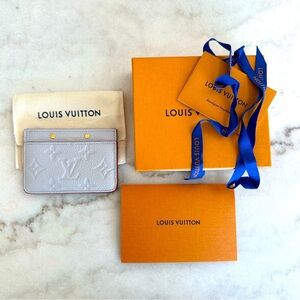 Louis Vuitton Light Gray Embossed Monogram Card Holder with Red Edge